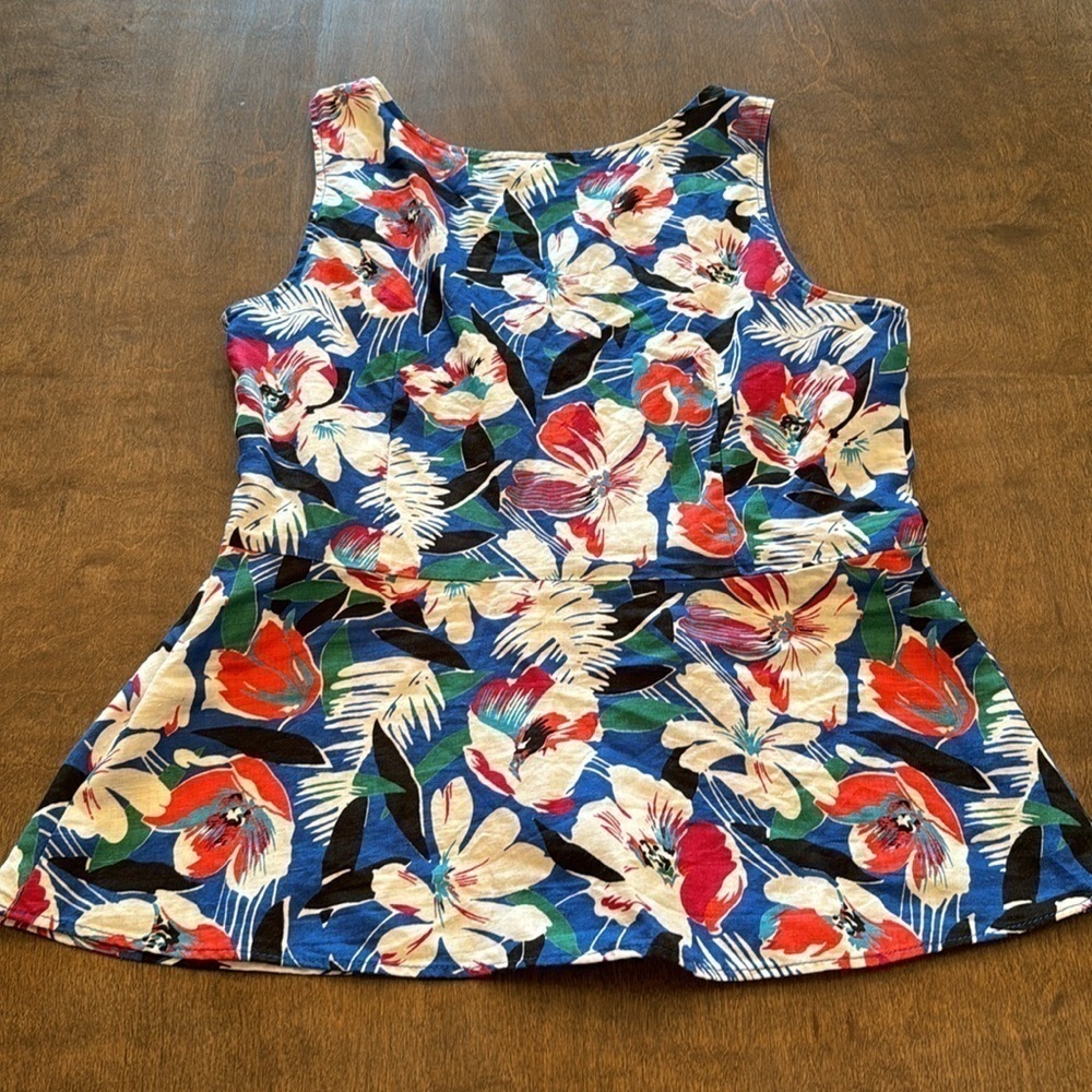 J. Crew Tropical Floral Print Linen Blend Peplum Top Size 6 - Picture 14 of 14